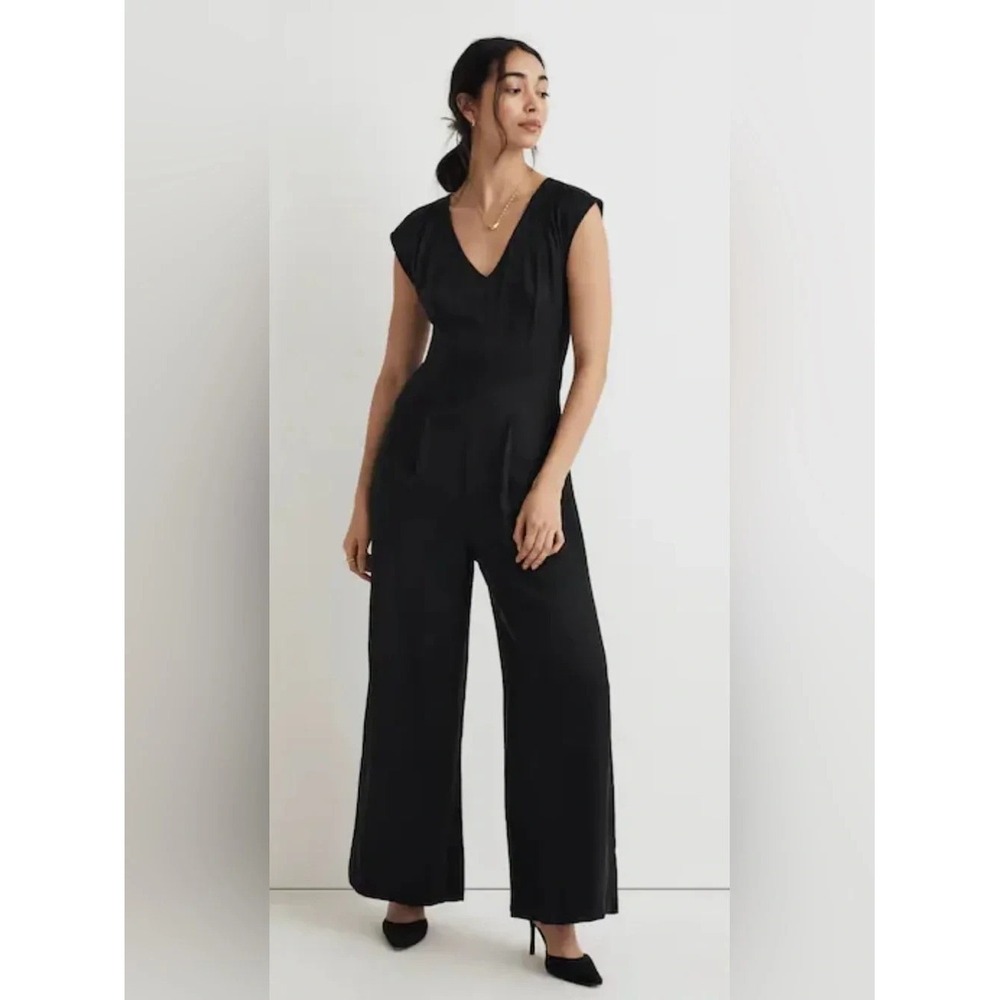Madewell Women's Jumpsuit Size 14 Seamed Wide-Leg in Black Viscose Style #N0304